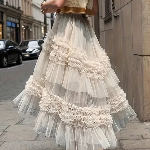 Dresses & Skirts - Beige Tulle Hi Low Midi Skirt Petticoat